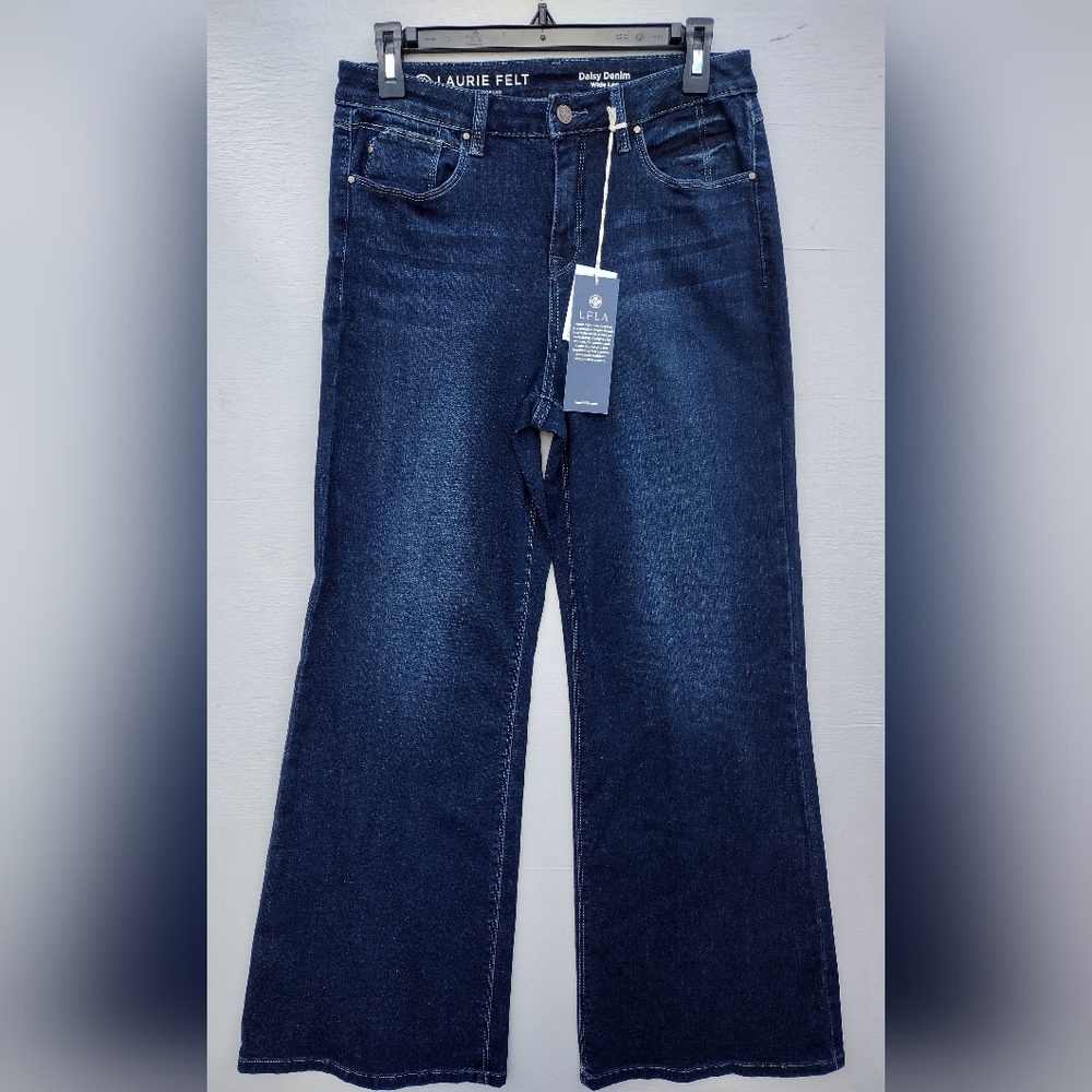 Laurie Felt Daisy Denim Full-Length Wide-Leg Jeans Dark Wash Stretch NWT Sz 6